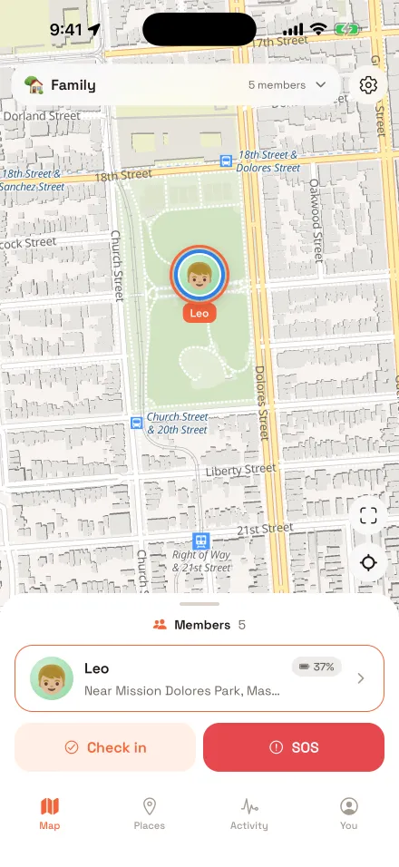 The map centred on Leo near Mission Dolores Park