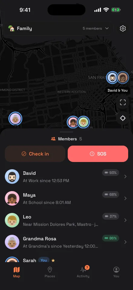 The family map in dark mode