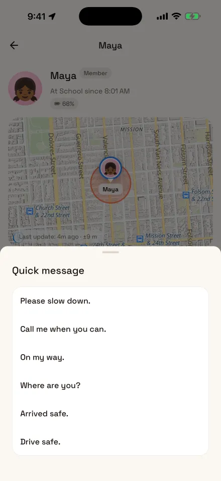 The quick message sheet with six short messages