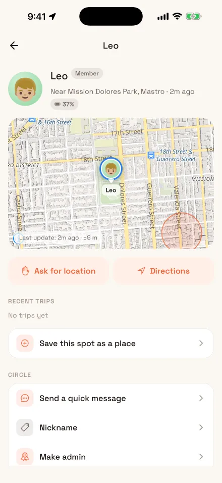 Leo's page offering to save the spot he is at as a place