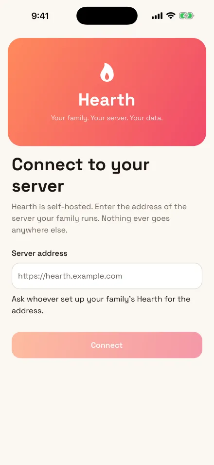 The connect screen asking for your server's address
